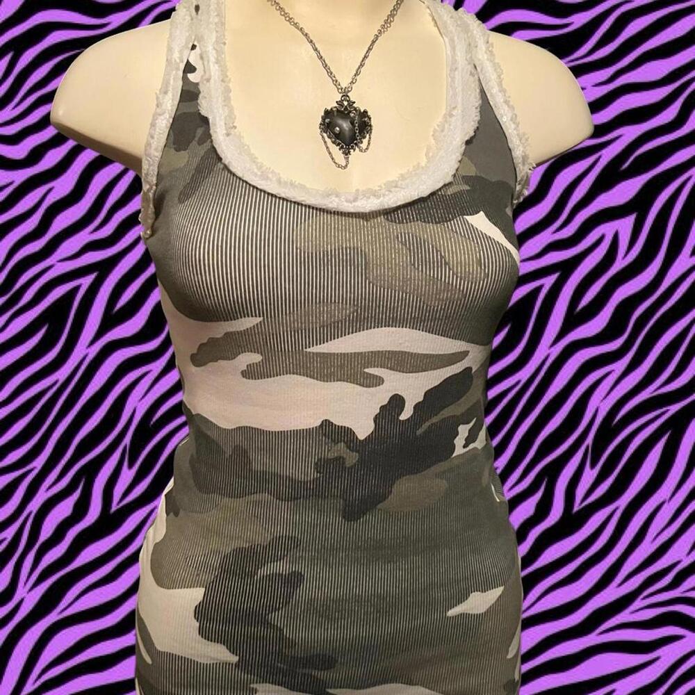 Camo sequin-fringed racer back tank top from Venti6 in Italy